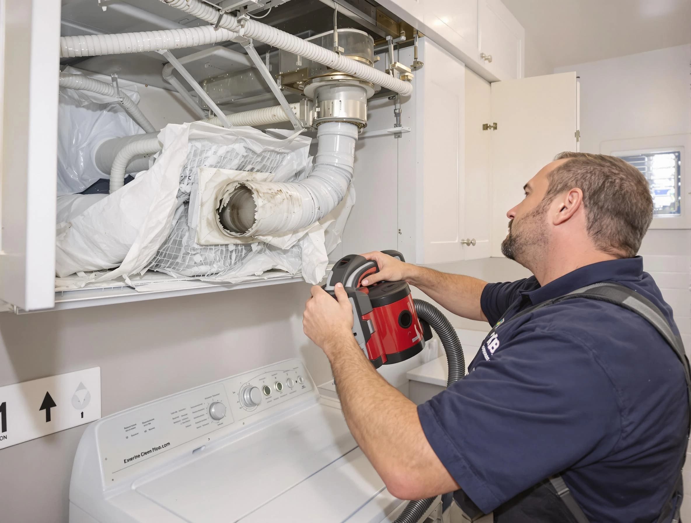 El Monte Dryer Vent Cleaning technician performing professional exhaust vent cleaning at a residential property in El Monte