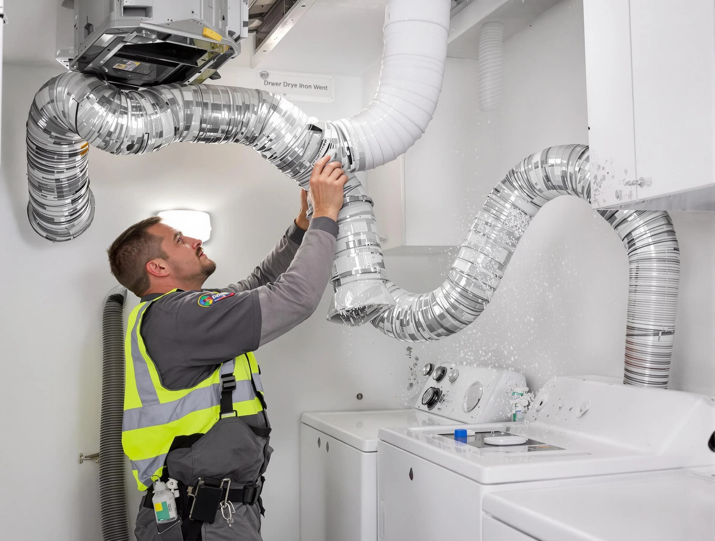 El Monte Dryer Vent Cleaning technician performing detailed dryer exhaust vent cleaning at a home in El Monte