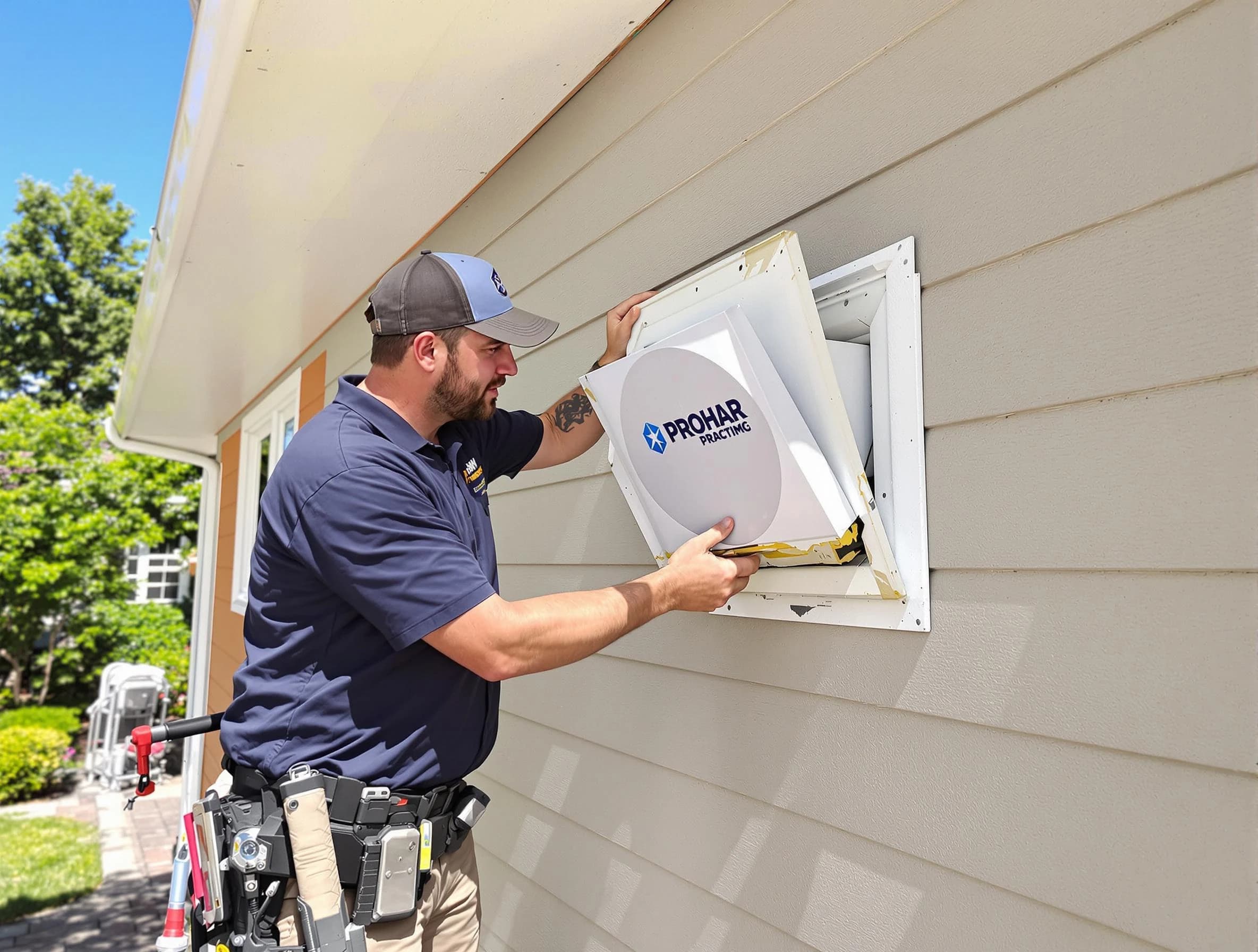 El Monte Dryer Vent Cleaning technician installing a new protective dryer vent cover on a home in El Monte