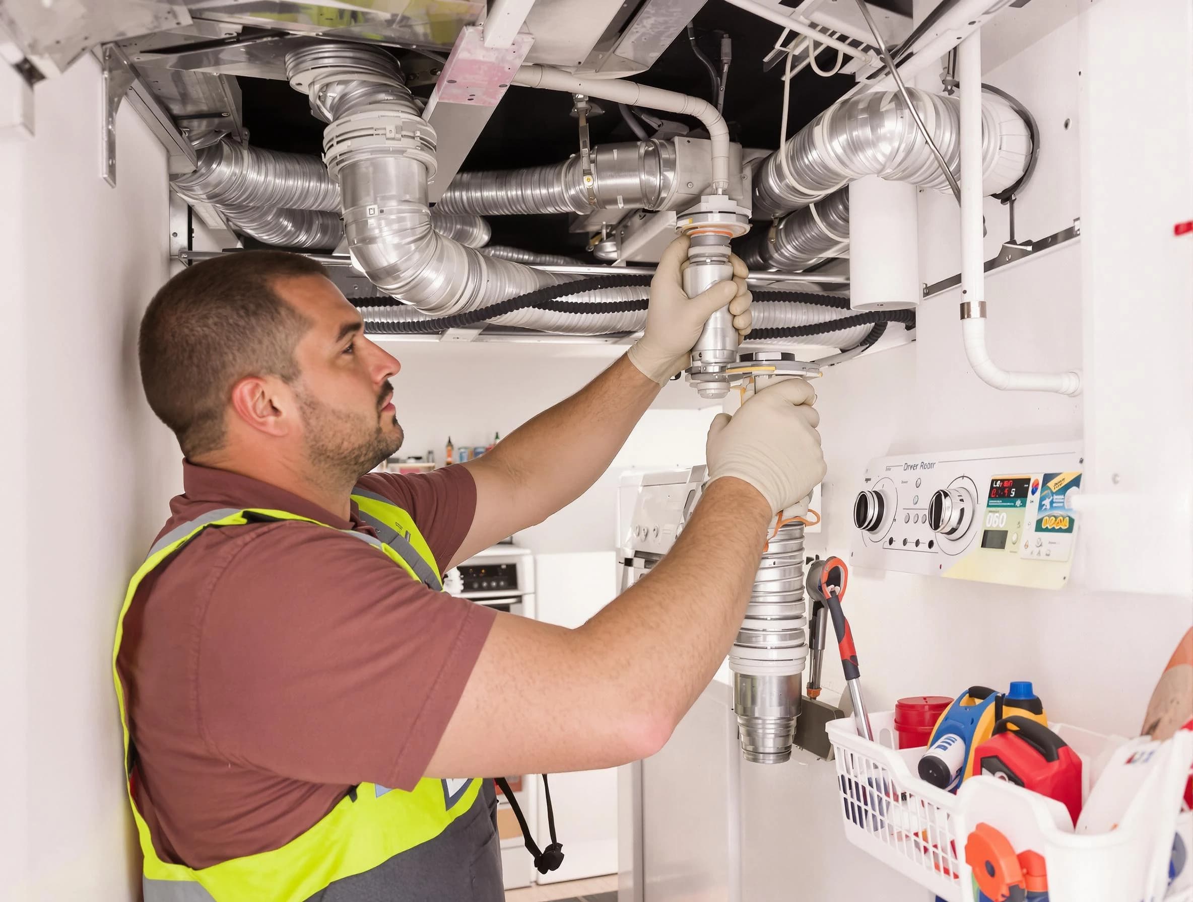 El Monte Dryer Vent Cleaning expert performing both repair and installation work on a dryer vent system in El Monte