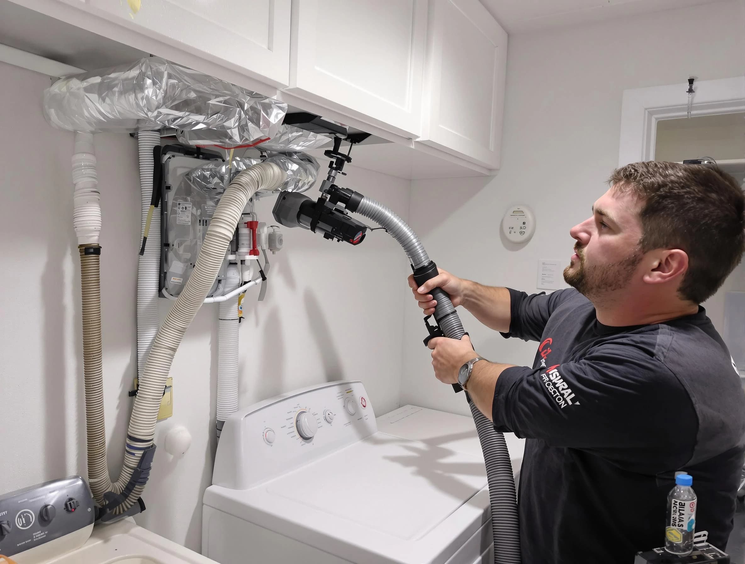 El Monte Dryer Vent Cleaning certified technician performing safety-focused gas dryer vent cleaning in El Monte