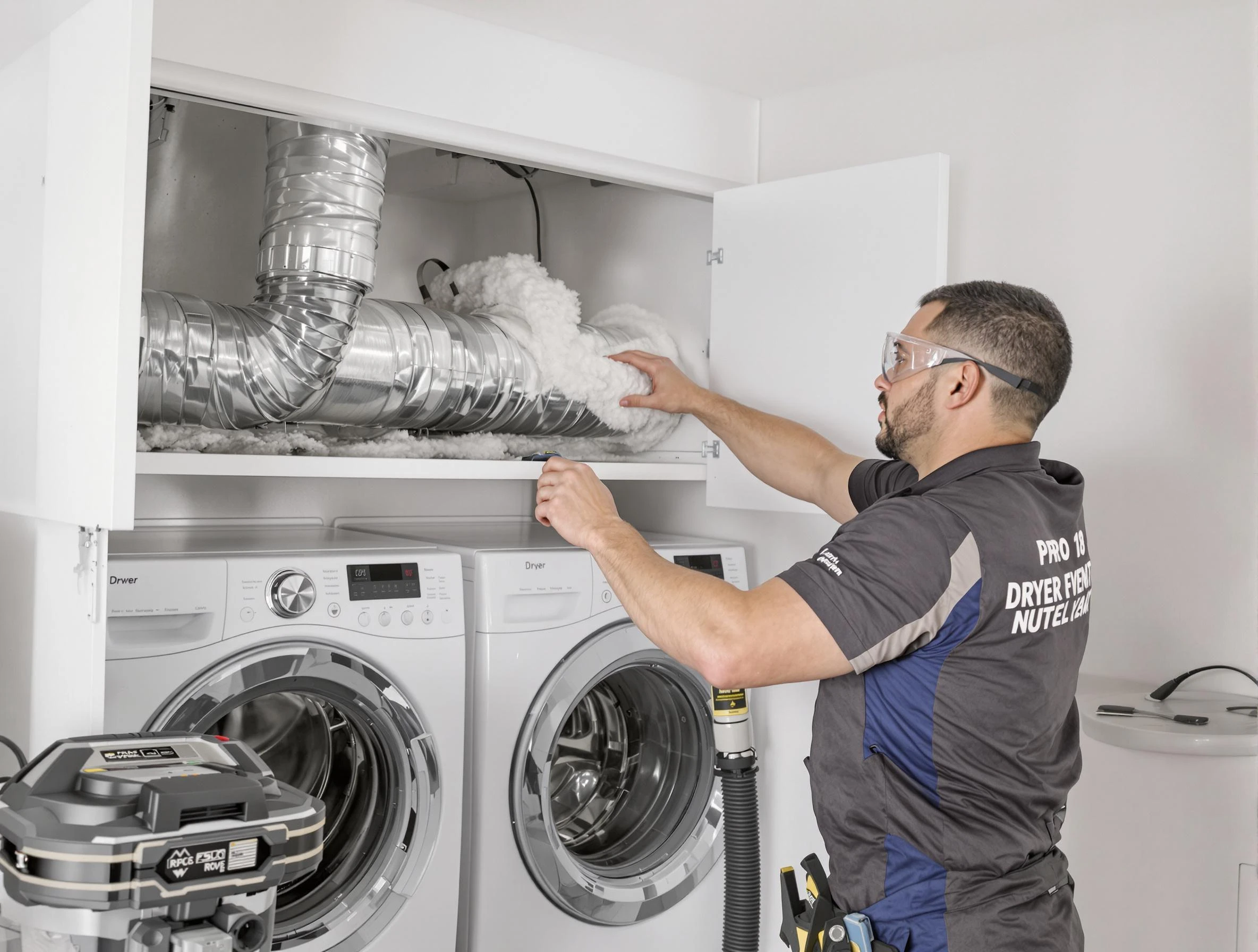 El Monte Dryer Vent Cleaning certified technician performing specialized gas dryer vent cleaning in El Monte